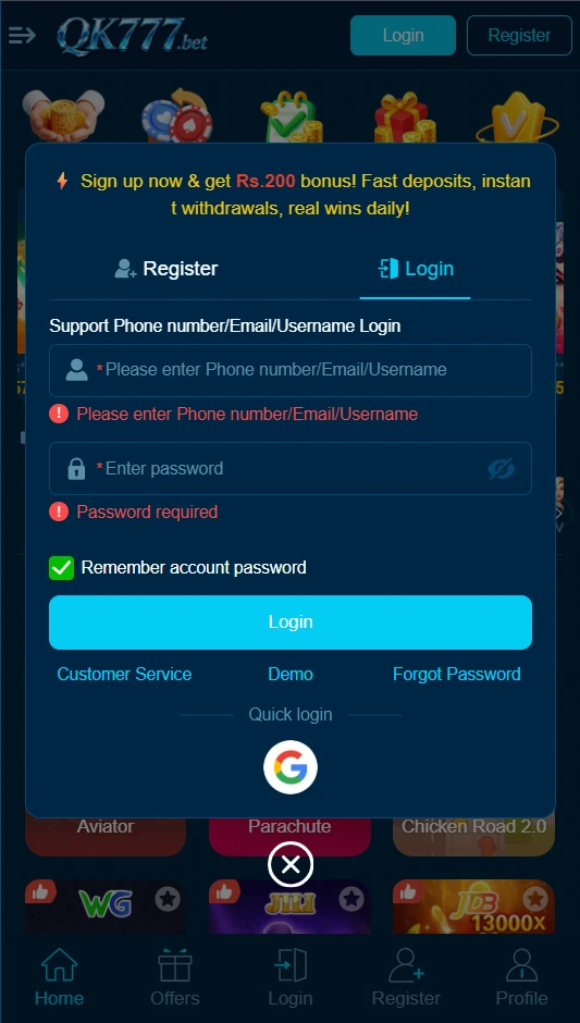 QK777 Login
